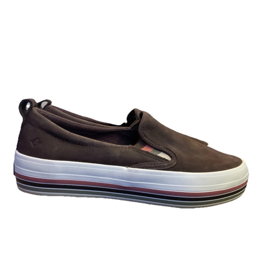 Sperry Women’s Suede Slip-On Platform Trendy Preppy Sneakers Striped Sole - Picture 3 of 4